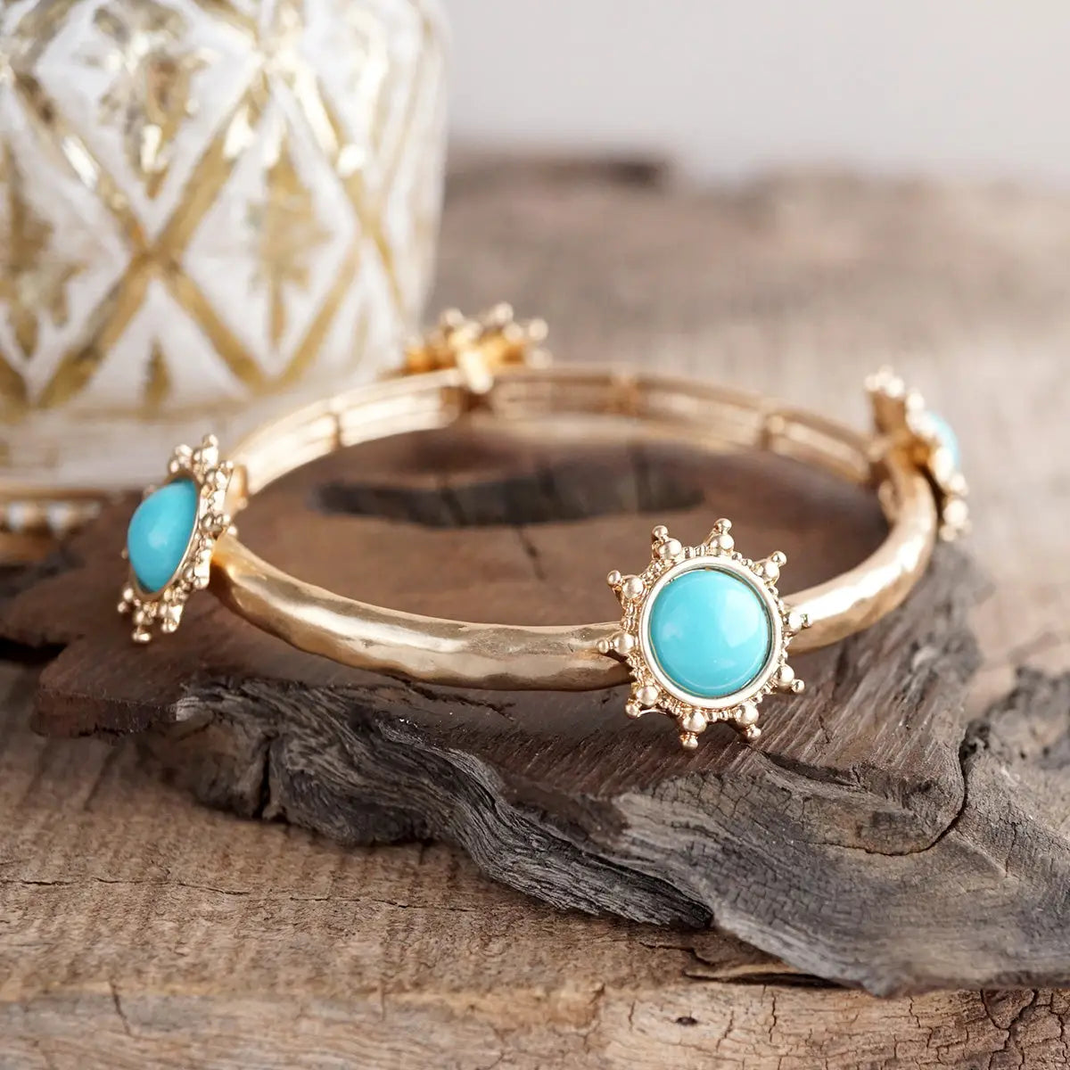 Suncrest Glow Hammered Bangle - Turq
