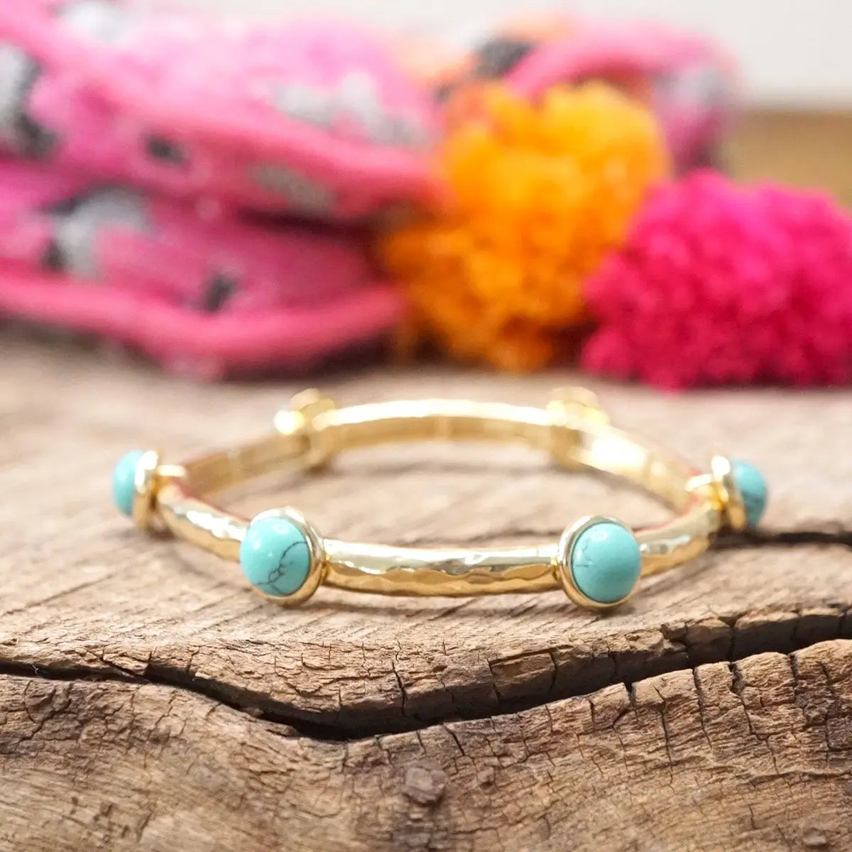 Golden Bangle Turq Stone Dots