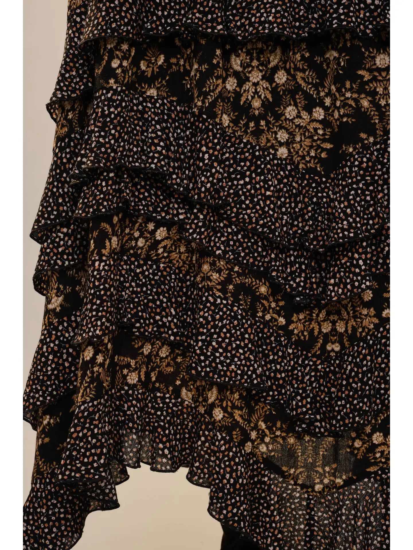 Twin Printed Layered Ruffle Elastic Waist Maxi Skirt