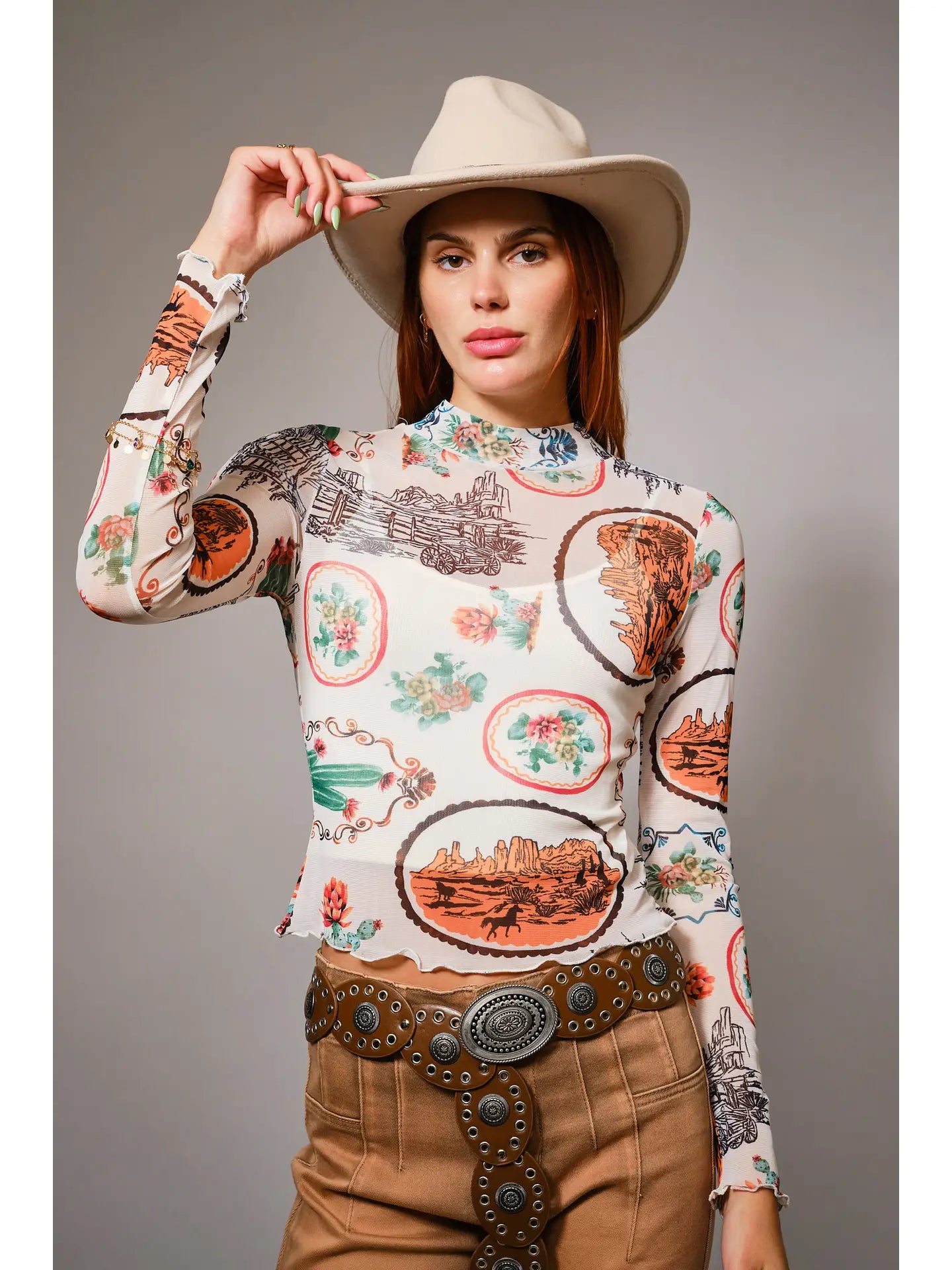 Western Postcard Mesh Top