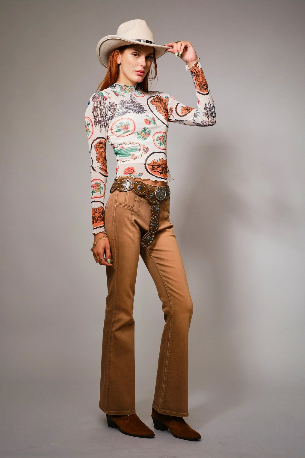 Western Postcard Mesh Top