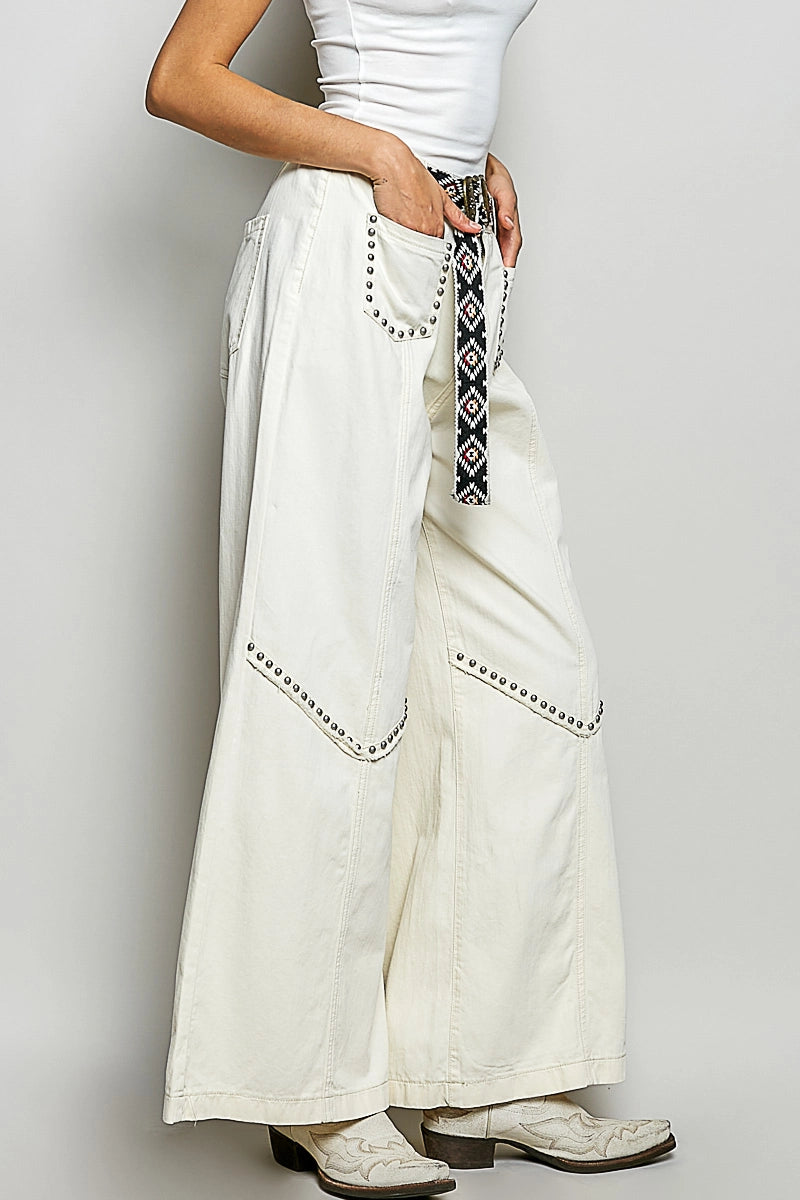 Vintage High Rise Studded Wide Pants