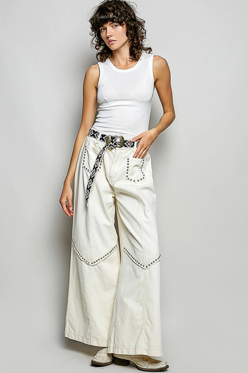 Vintage High Rise Studded Wide Pants
