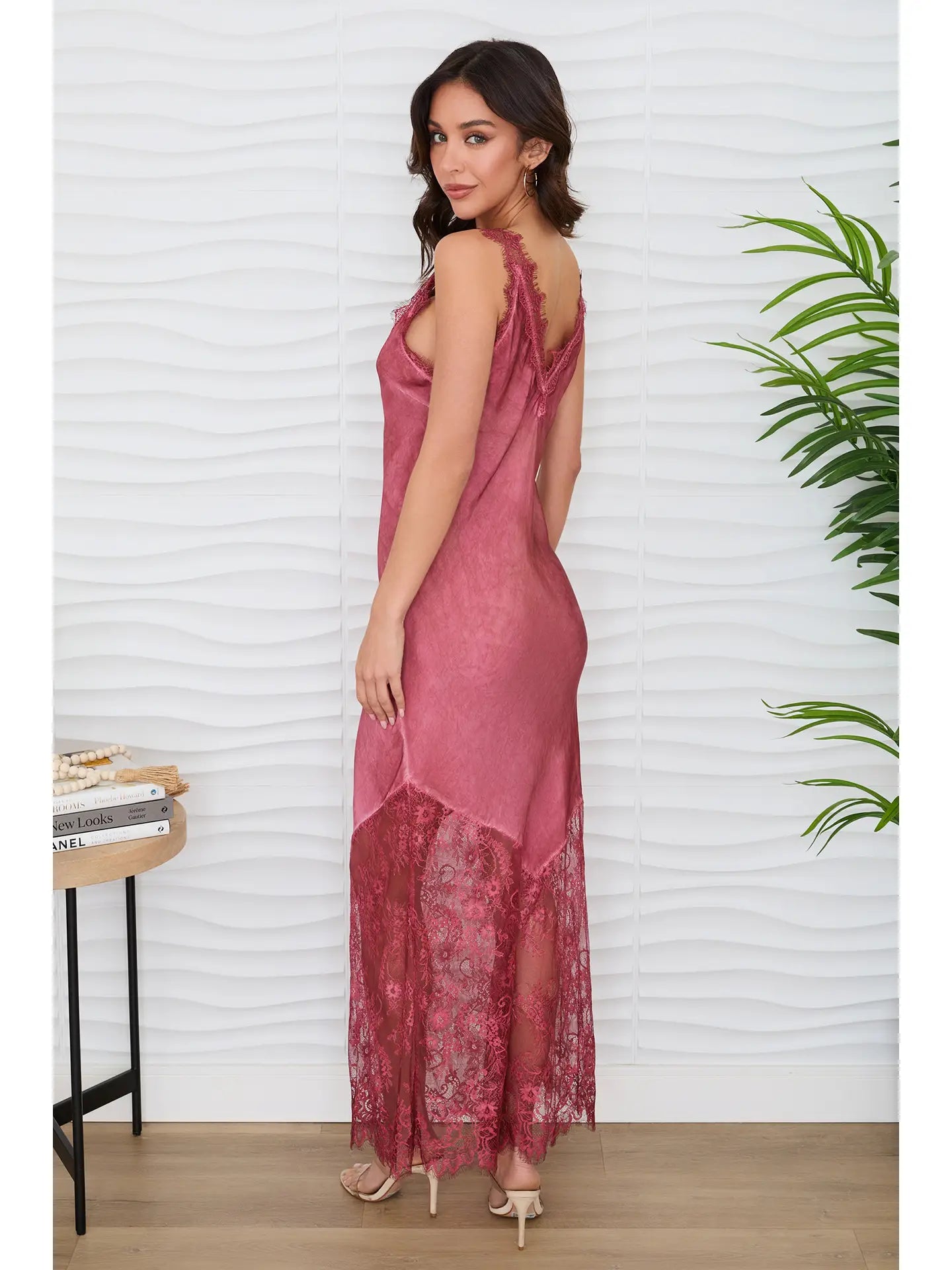 Merlot Lace Slip Dress