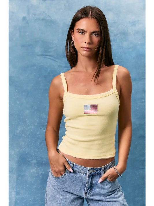 Stitched American Flag Tank Top - Yellow